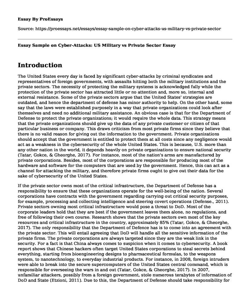 Essay Sample on Cyber-Attacks: US Military vs Private Sector