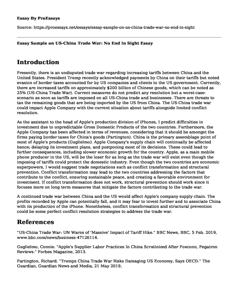 Essay Sample on US-China Trade War: No End in Sight