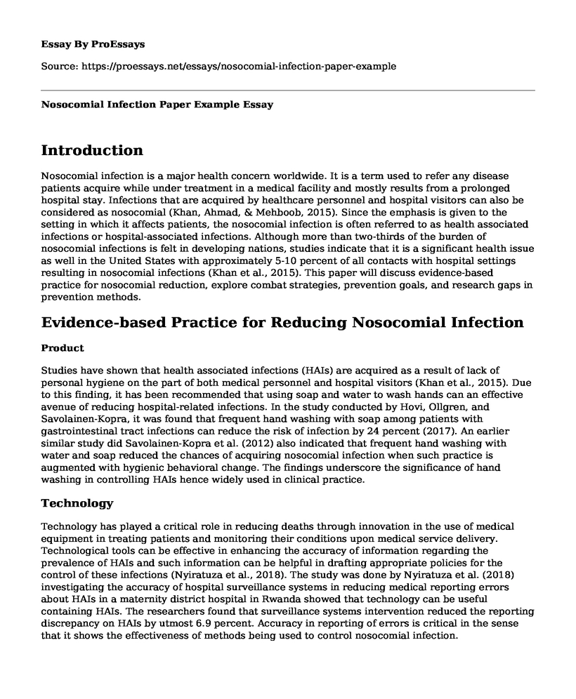 Nosocomial Infection Paper Example