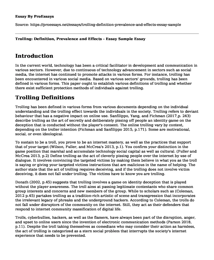 Trolling: Definition, Prevalence and Effects - Essay Sample