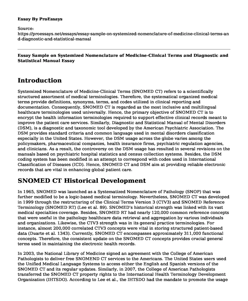 Essay Sample on Systemized Nomenclature of Medicine-Clinical Terms and Diagnostic and Statistical Manual