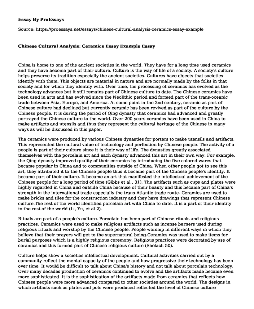 Chinese Cultural Analysis: Ceramics Essay Example