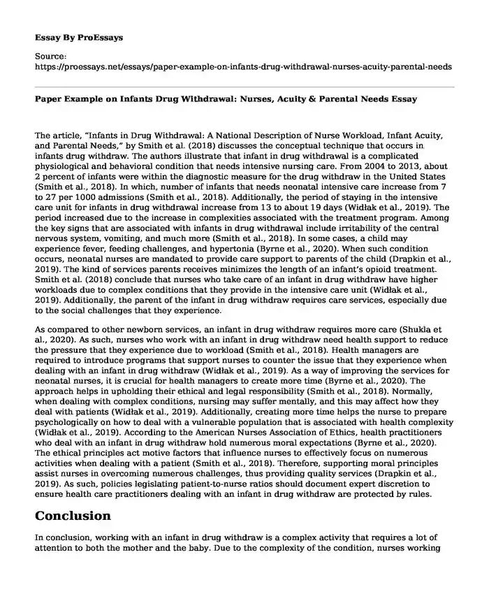 Paper Example on Infants Drug Withdrawal: Nurses, Acuity & Parental Needs