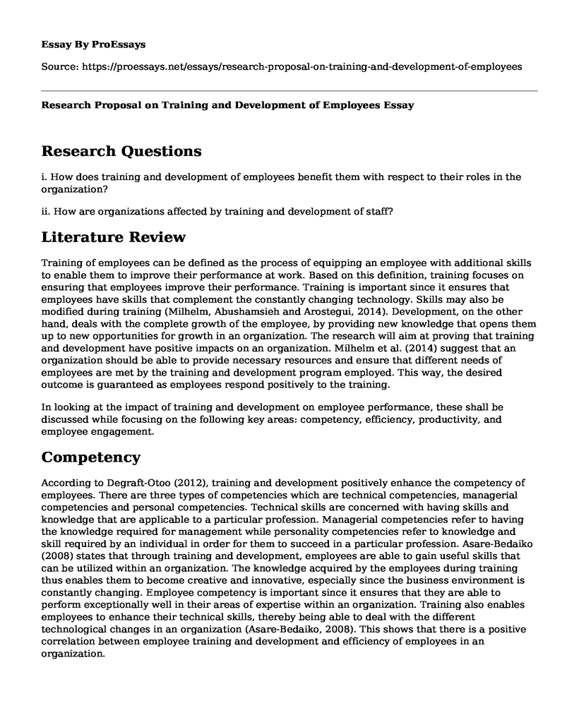 Research Proposal on Training and Development of Employees