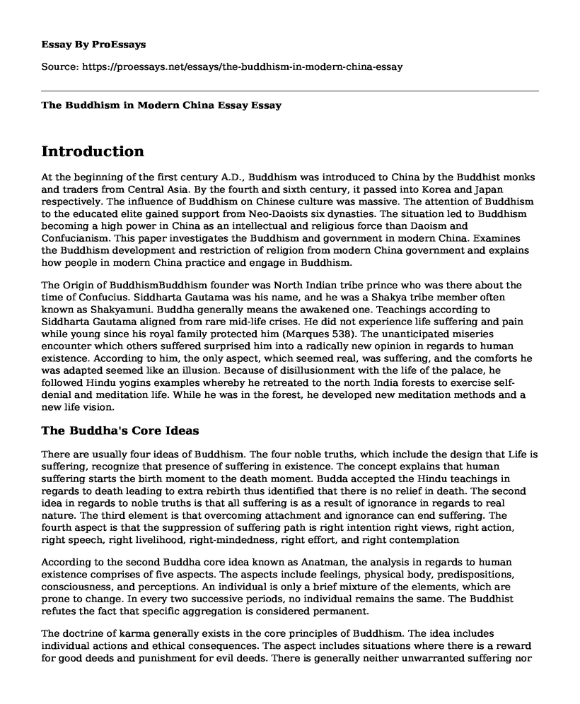 The Buddhism in Modern China Essay