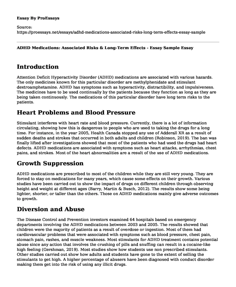 ADHD Medications: Associated Risks & Long-Term Effects - Essay Sample