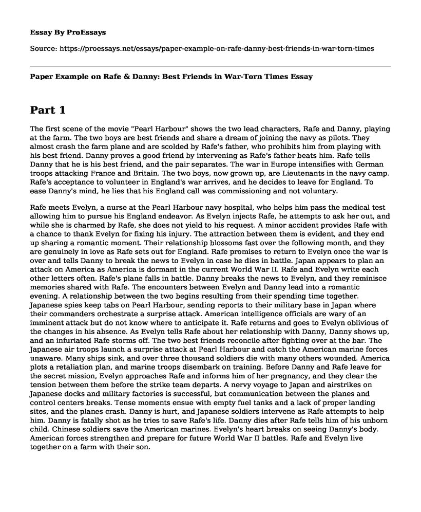 Paper Example on Rafe & Danny: Best Friends in War-Torn Times