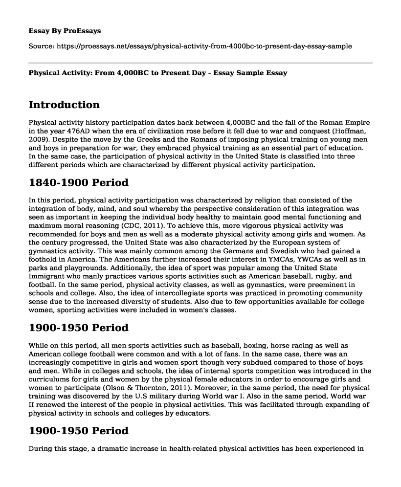 Physical Activity: From 4,000BC to Present Day - Essay Sample