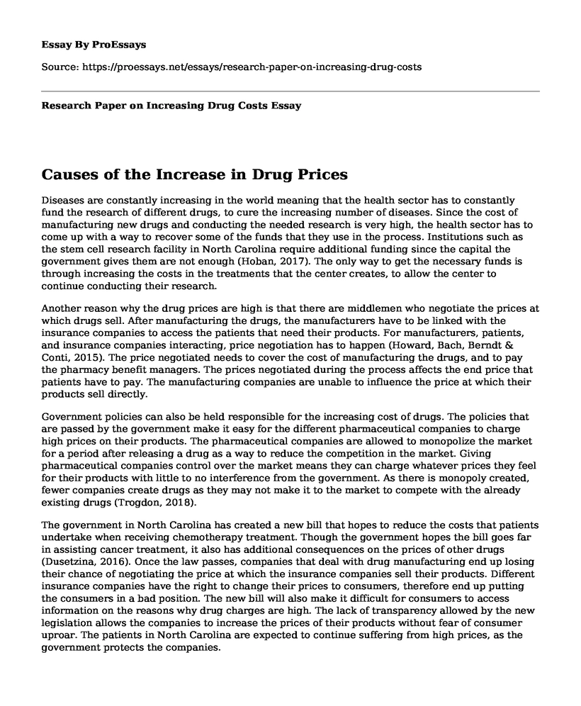 Research Paper on Increasing Drug Costs