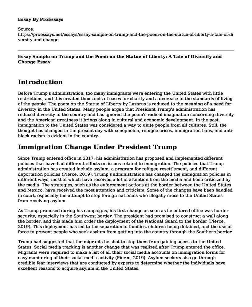 Essay Sample on Trump and the Poem on the Statue of Liberty: A Tale of Diversity and Change