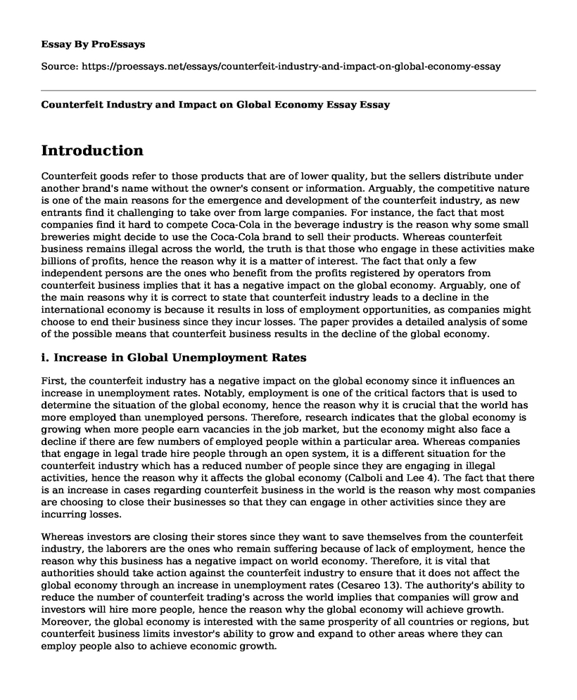 Counterfeit Industry and Impact on Global Economy Essay