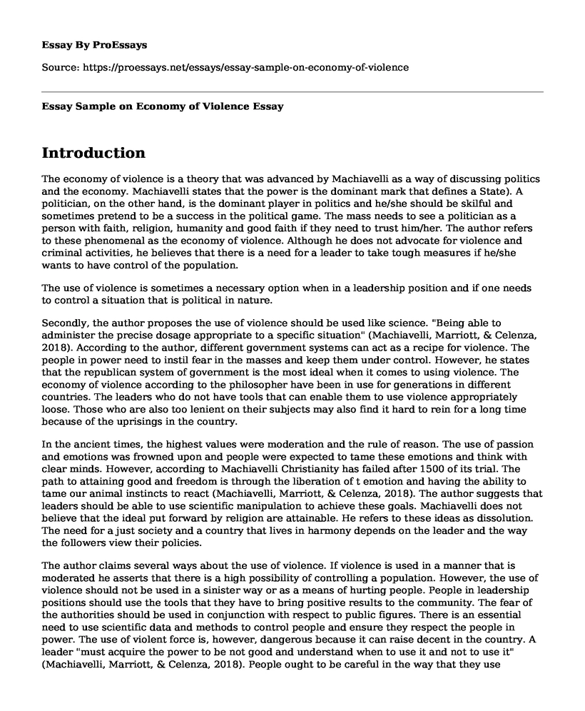 Essay Sample on Economy of Violence