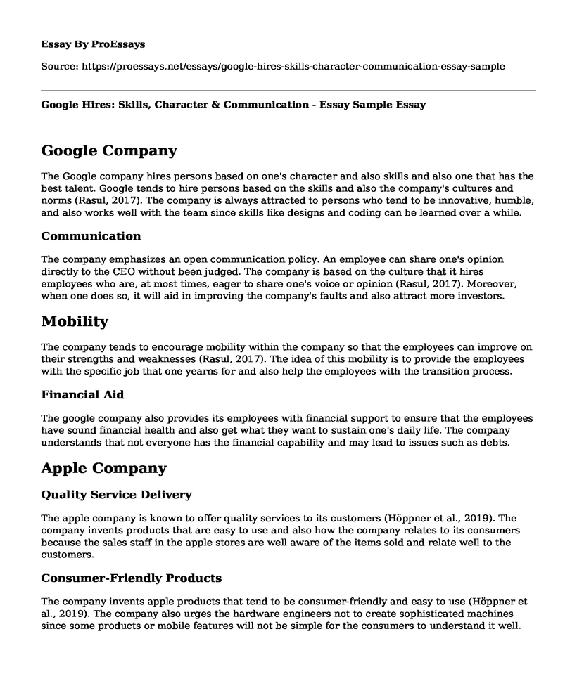 Google Hires: Skills, Character & Communication - Essay Sample