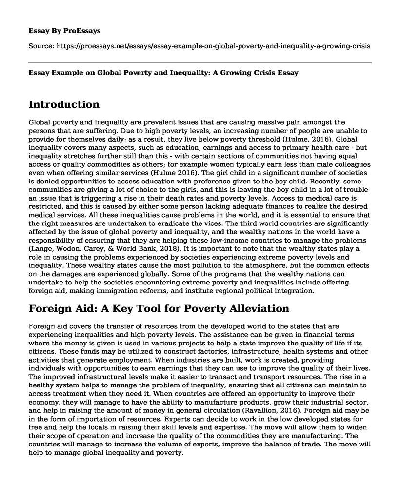 Essay Example on Global Poverty and Inequality: A Growing Crisis