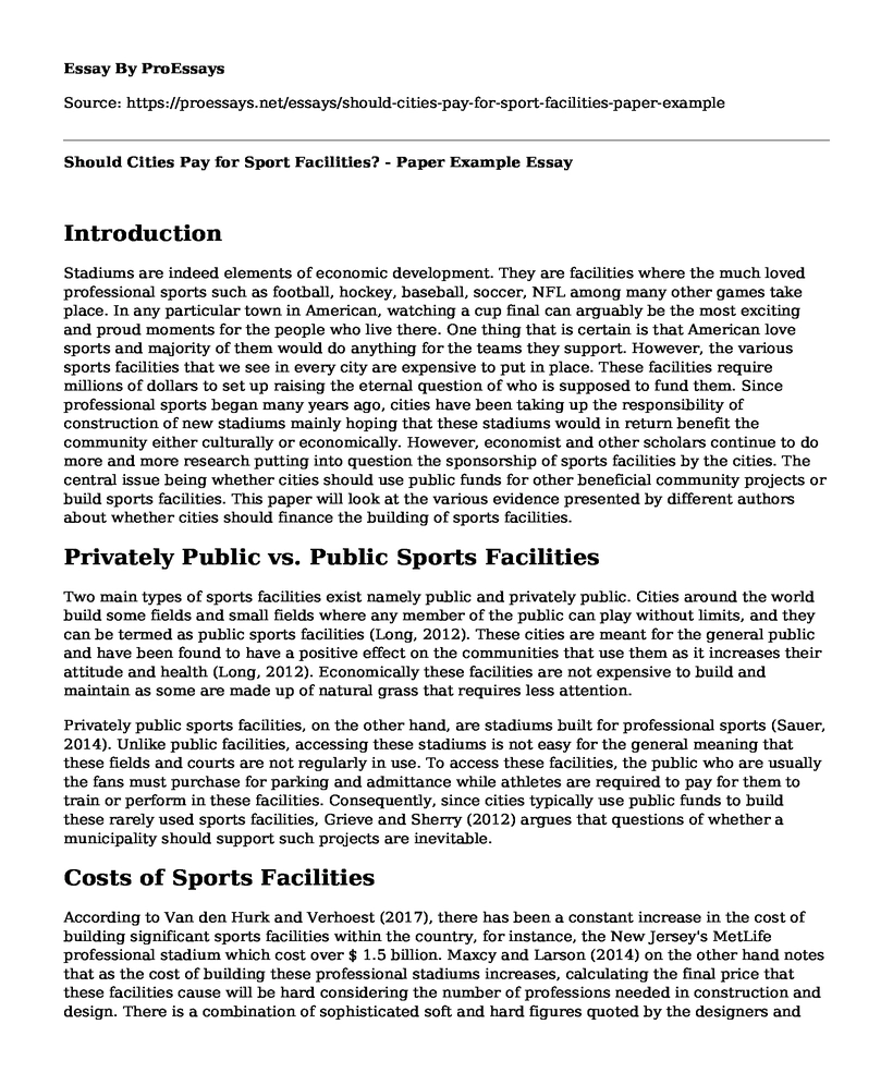 Should Cities Pay for Sport Facilities? - Paper Example