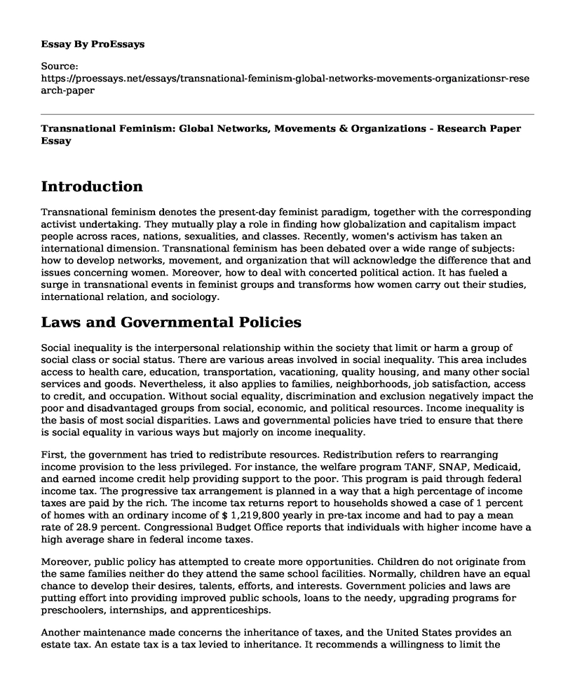 Transnational Feminism: Global Networks, Movements & Organizations - Research Paper