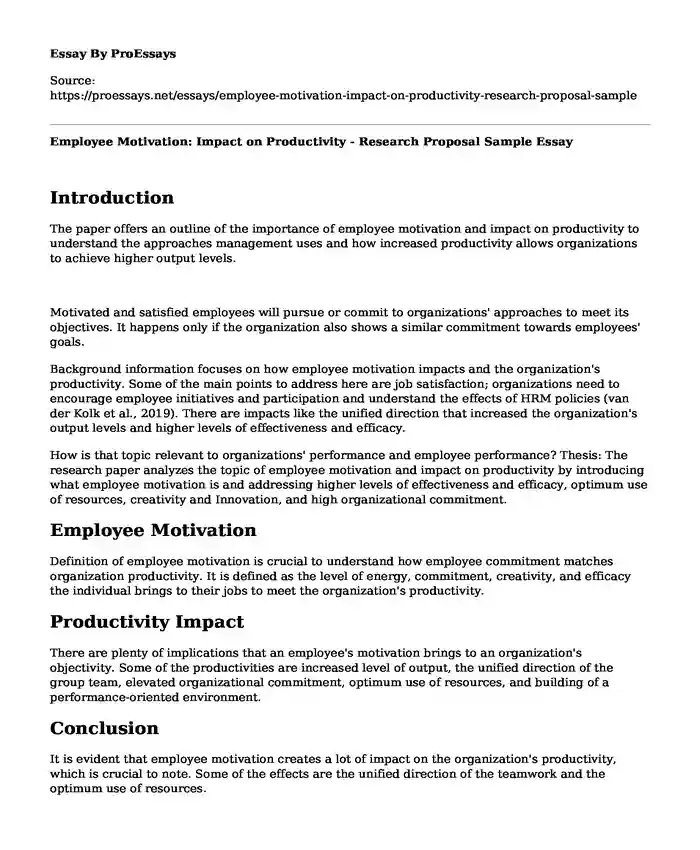 Employee Motivation: Impact on Productivity - Research Proposal Sample