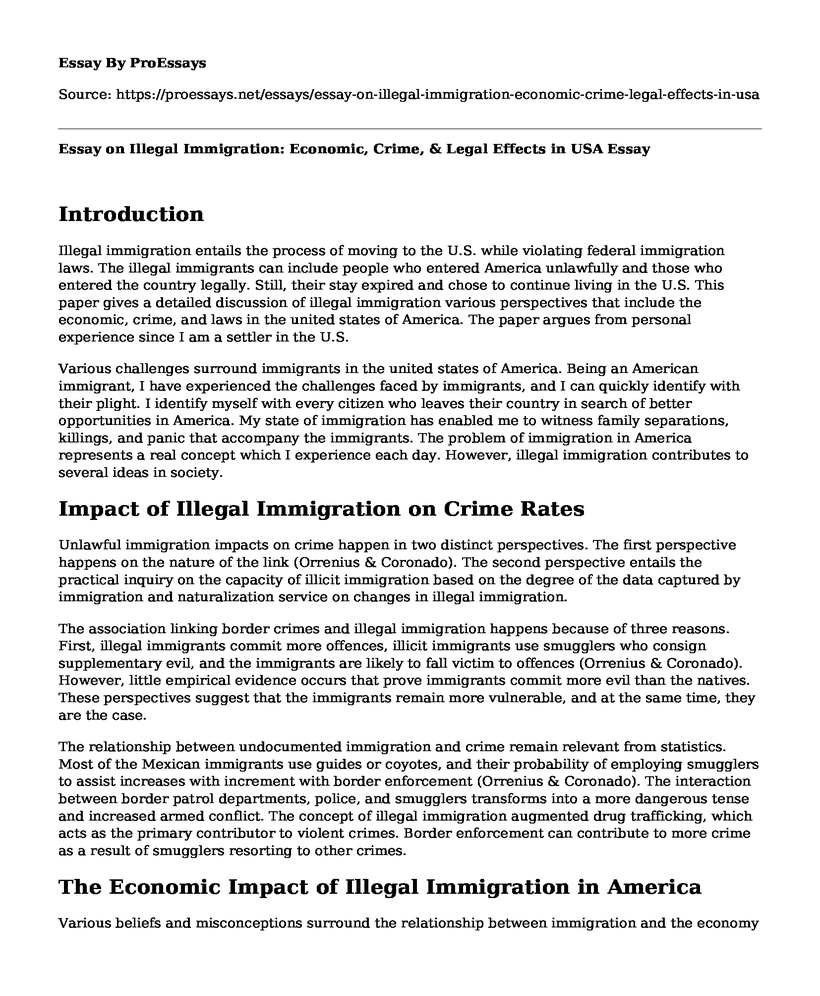 Essay on Illegal Immigration: Economic, Crime, & Legal Effects in USA