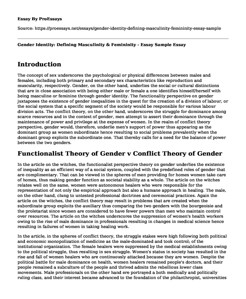 Gender Identity: Defining Masculinity & Femininity - Essay Sample