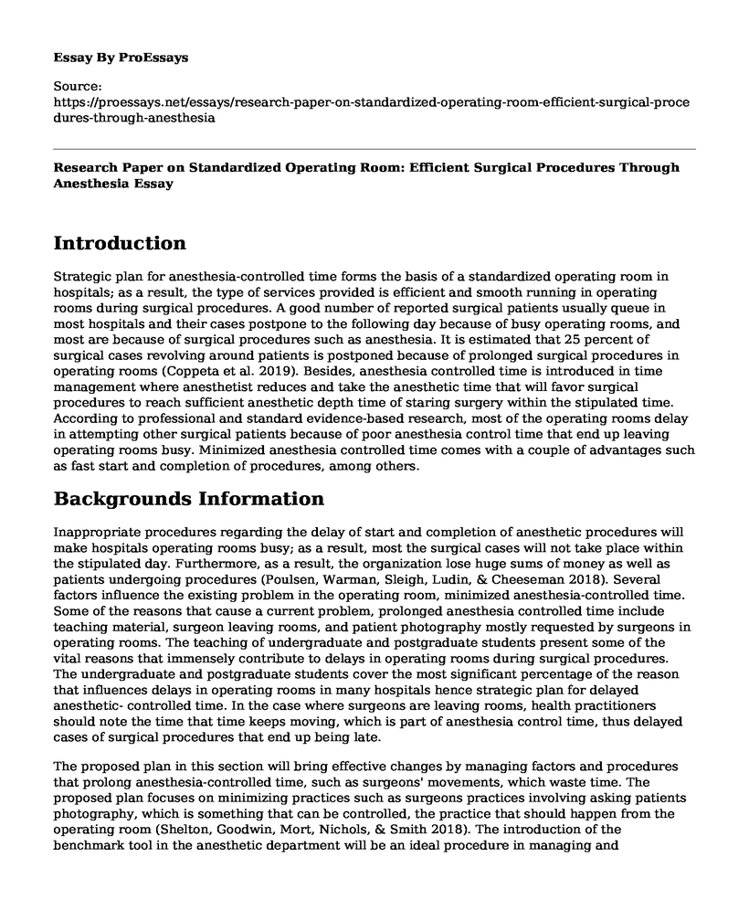 Research Paper on Standardized Operating Room: Efficient Surgical Procedures Through Anesthesia