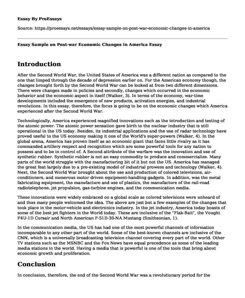 Essay Sample on Post-war Economic Changes in America