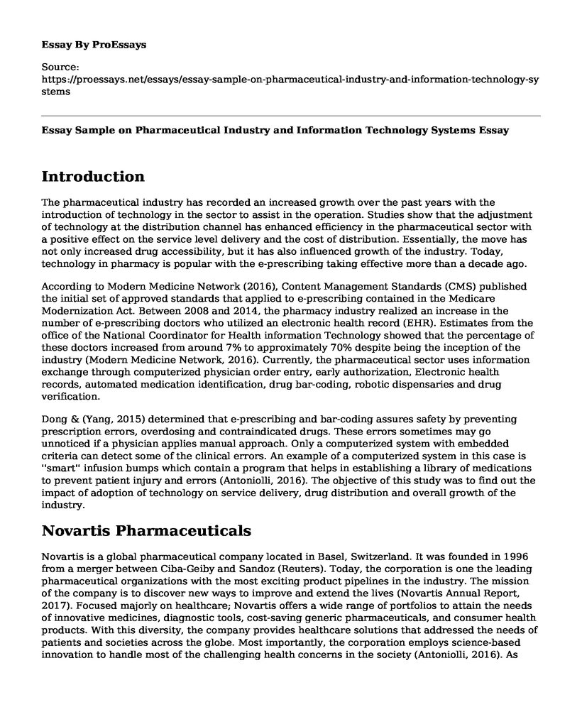 Essay Sample on Pharmaceutical Industry and Information Technology Systems