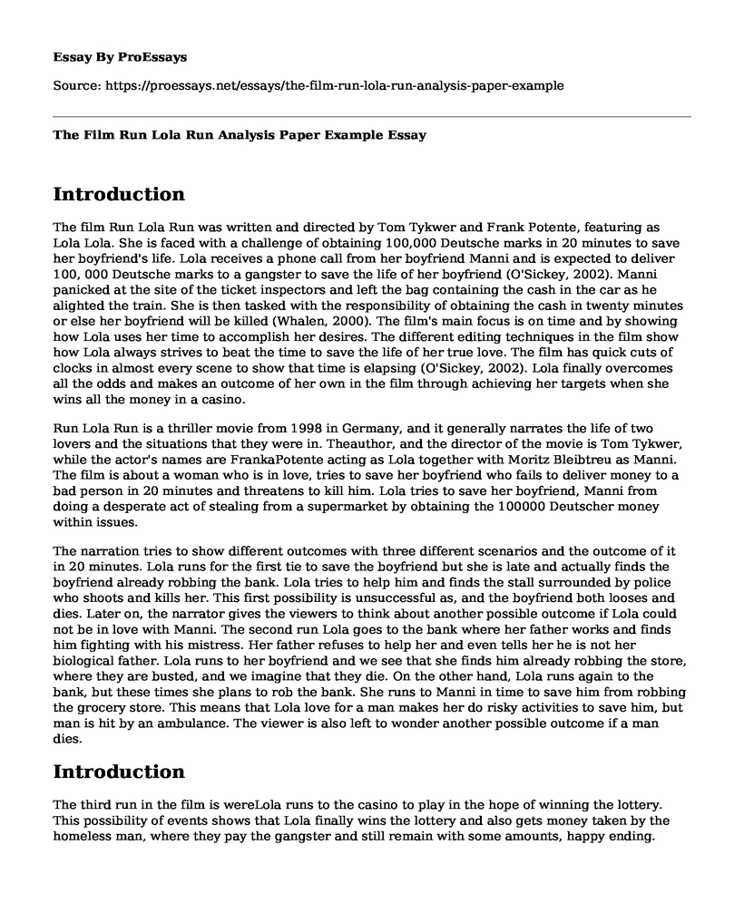 The Film Run Lola Run Analysis Paper Example