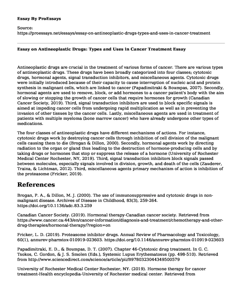 Essay on Antineoplastic Drugs: Types and Uses in Cancer Treatment