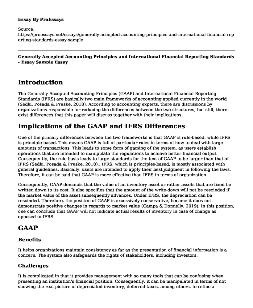 Generally Accepted Accounting Principles and International Financial Reporting Standards - Essay Sample