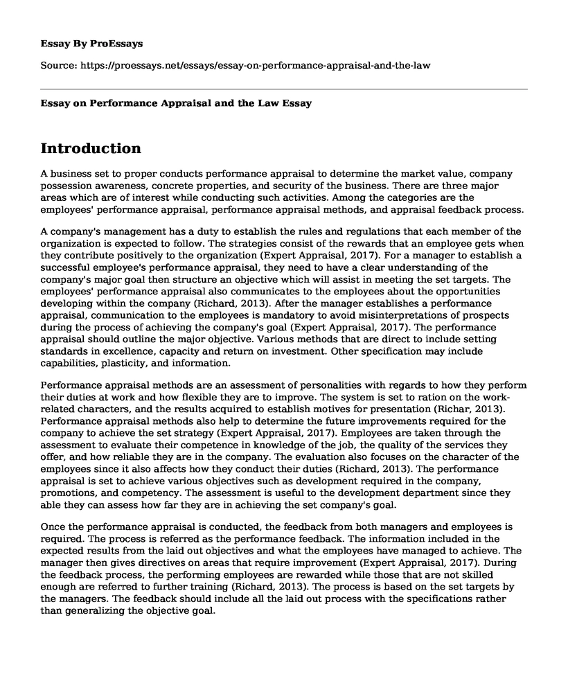 Essay on Performance Appraisal and the Law