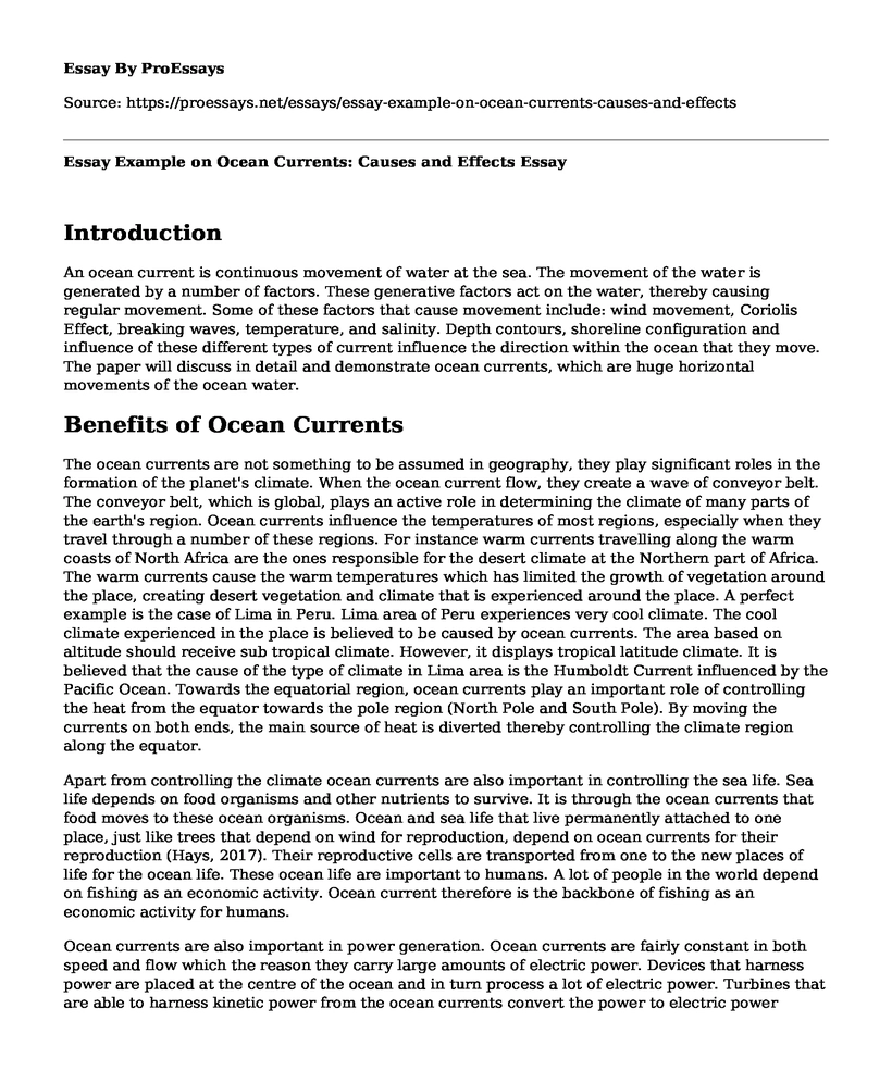 Essay Example on Ocean Currents: Causes and Effects