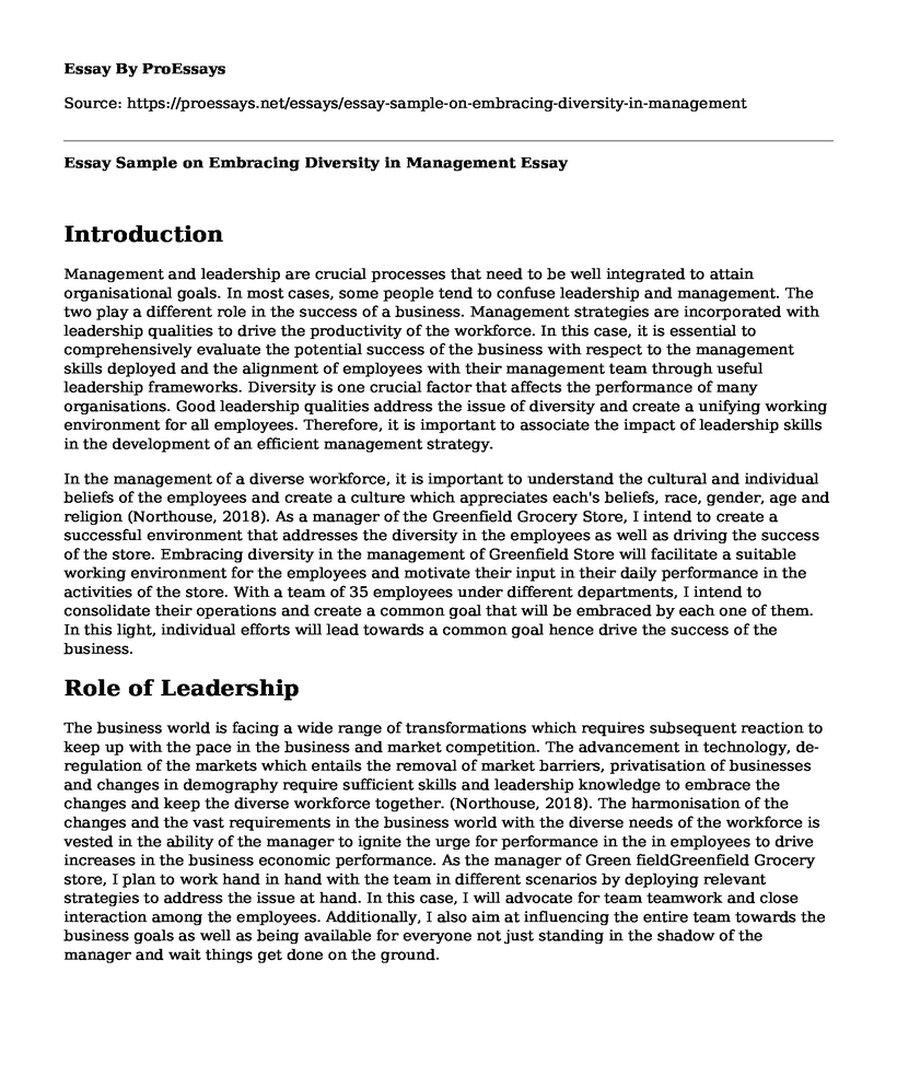 Essay Sample on Embracing Diversity in Management