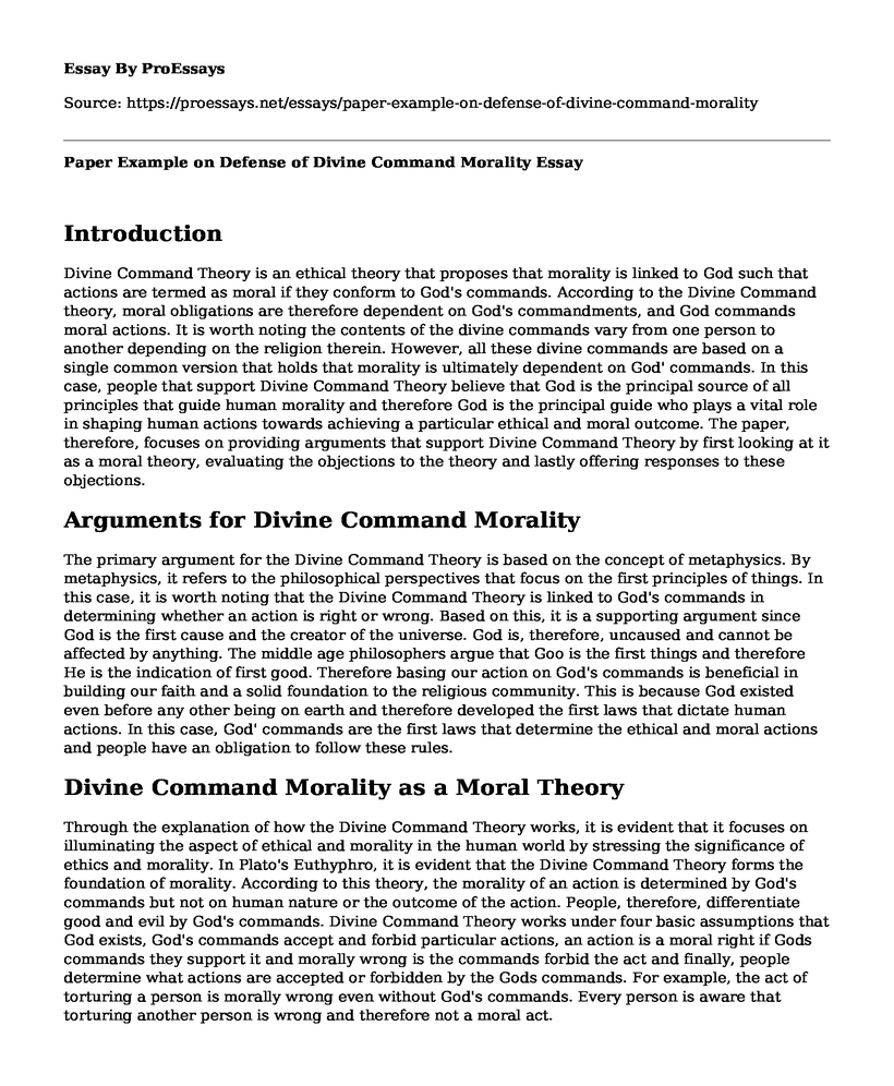 Paper Example on Defense of Divine Command Morality