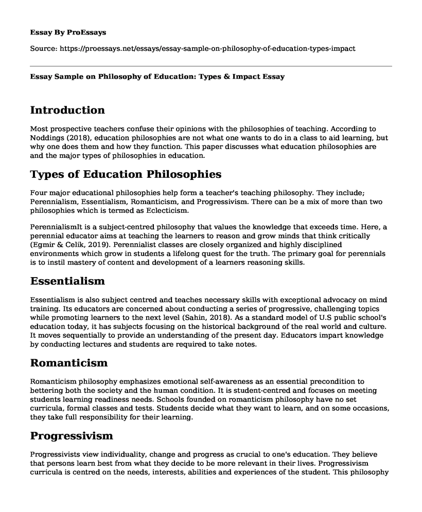 Essay Sample on Philosophy of Education: Types & Impact