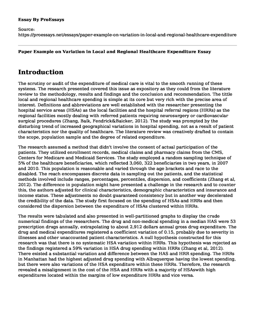 Paper Example on Variation in Local and Regional Healthcare Expenditure