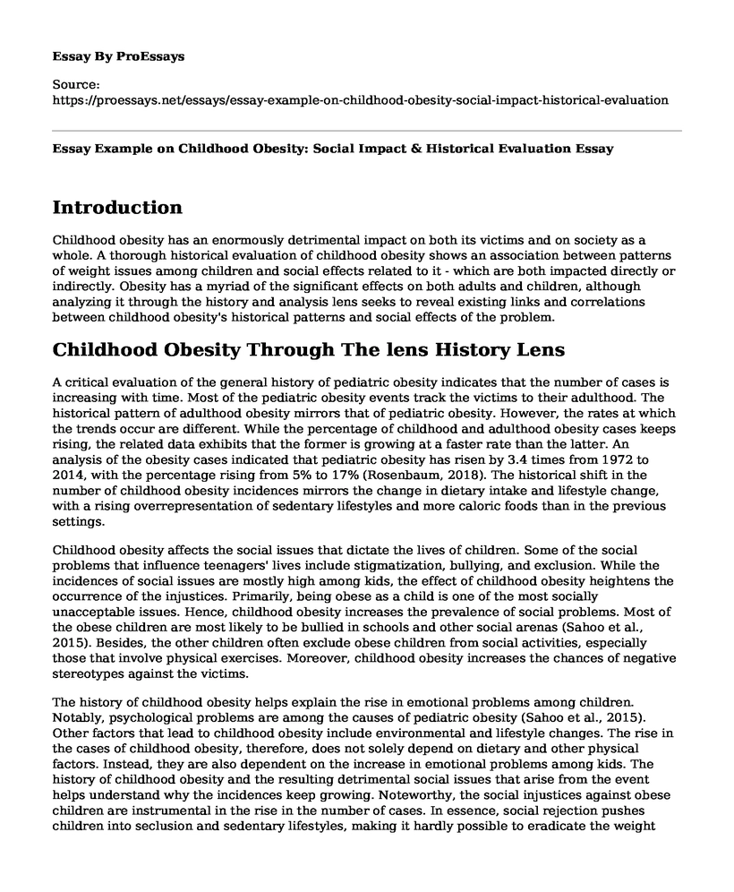 Essay Example on Childhood Obesity: Social Impact & Historical Evaluation
