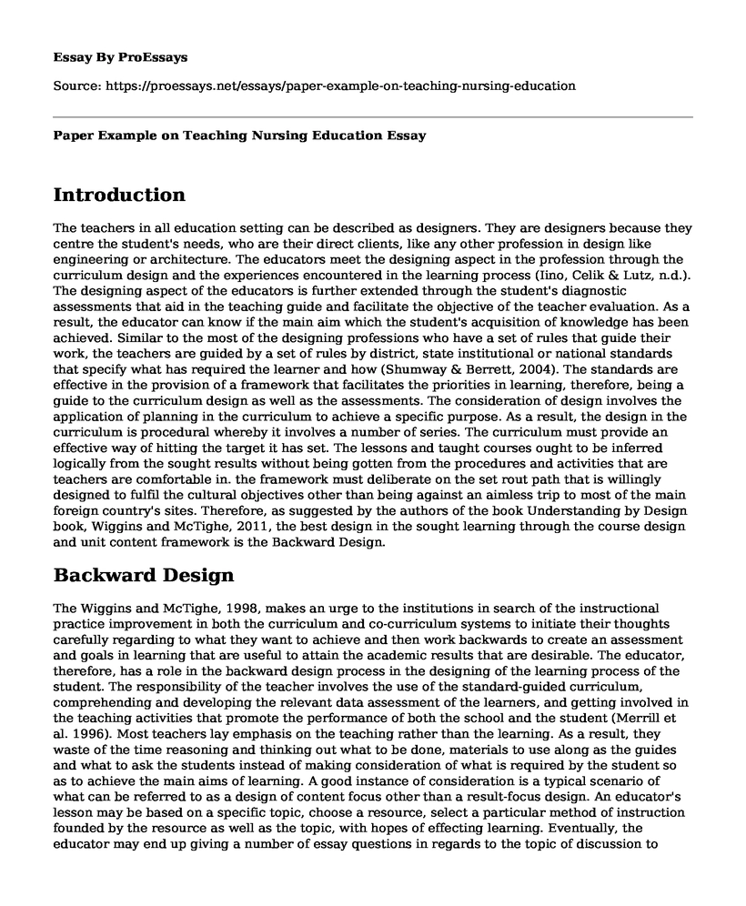Paper Example on Teaching Nursing Education