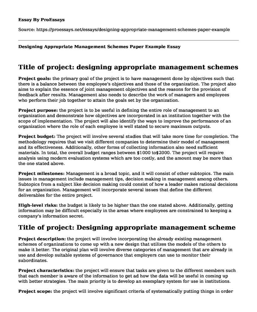 Designing Appropriate Management Schemes Paper Example