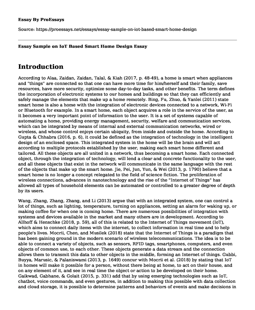 Essay Sample on IoT Based Smart Home Design