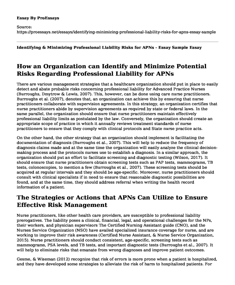 Identifying & Minimizing Professional Liability Risks for APNs - Essay Sample