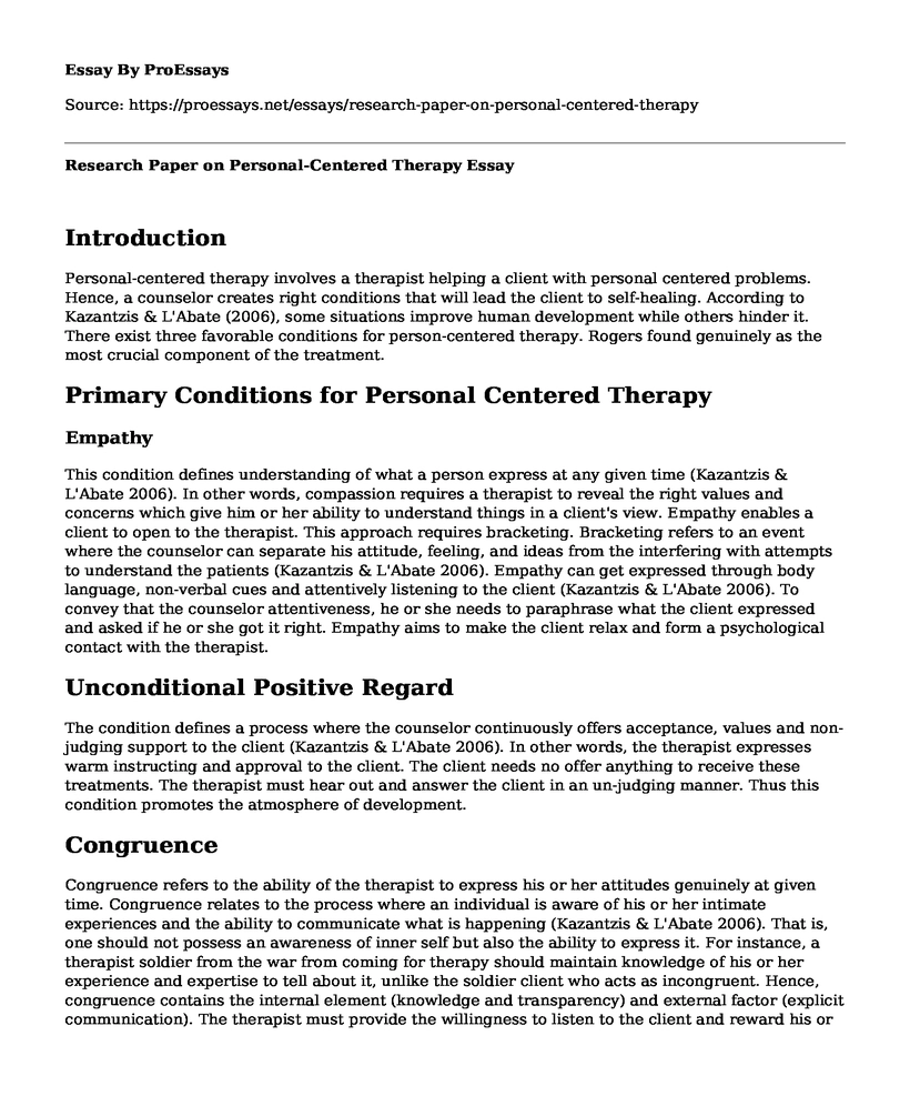 Research Paper on Personal-Centered Therapy
