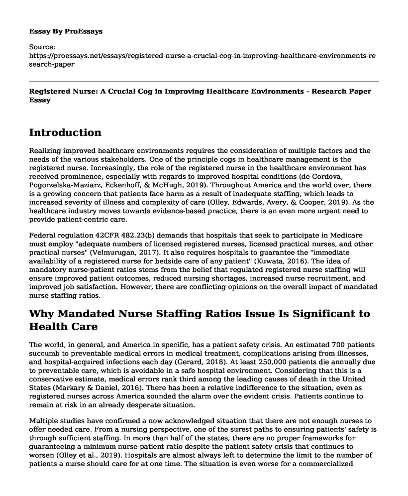 Registered Nurse: A Crucial Cog in Improving Healthcare Environments - Research Paper