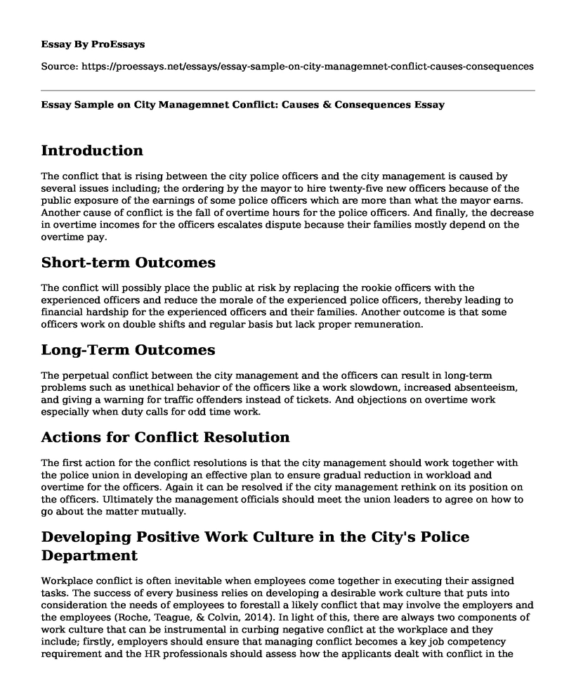 Essay Sample on City Managemnet Conflict: Causes & Consequences