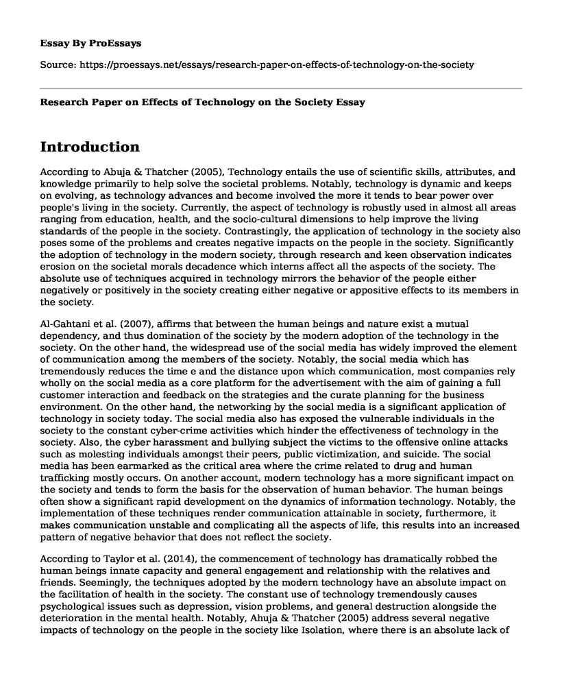 Research Paper on Effects of Technology on the Society