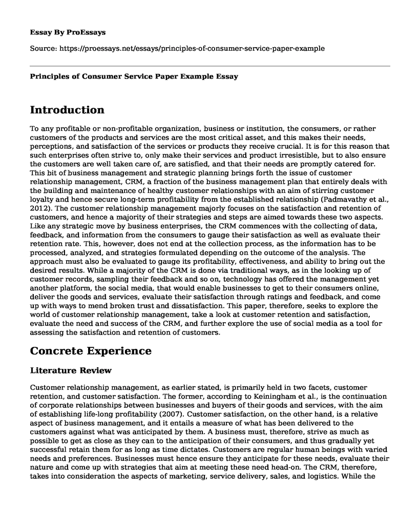 Principles of Consumer Service Paper Example
