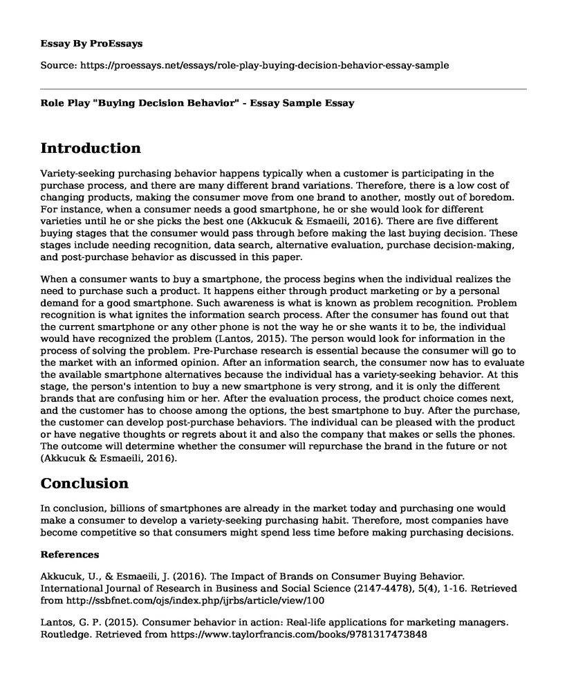 Role Play "Buying Decision Behavior" - Essay Sample