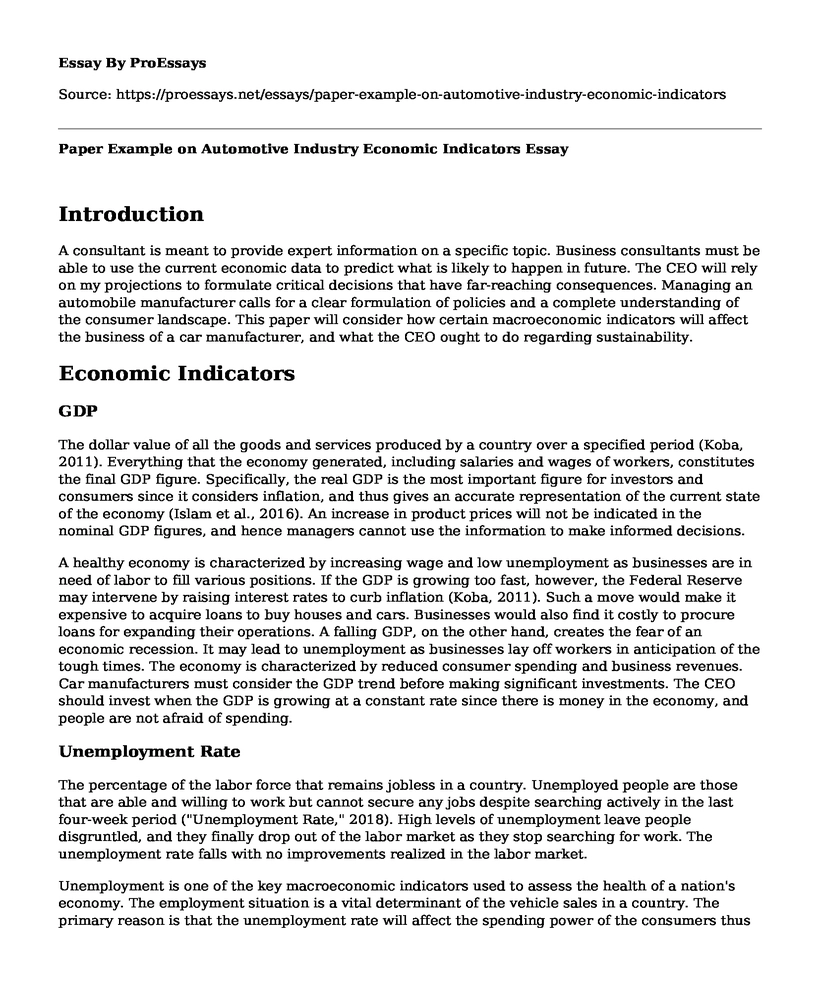 Paper Example on Automotive Industry Economic Indicators