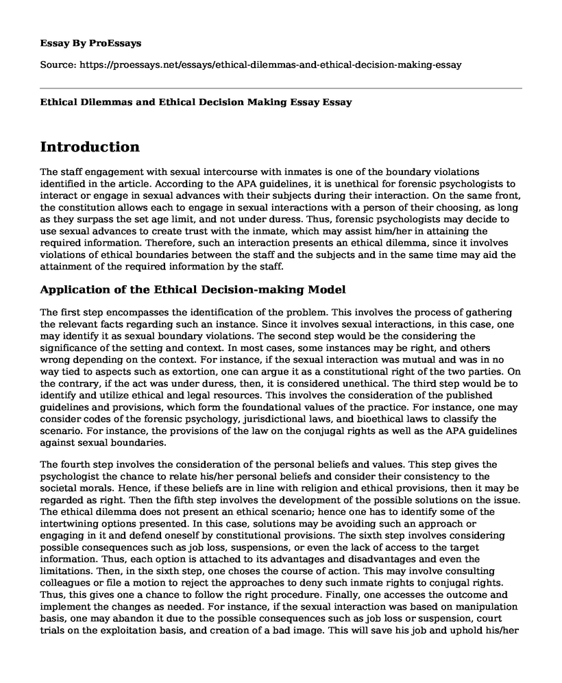 Ethical Dilemmas and Ethical Decision Making Essay