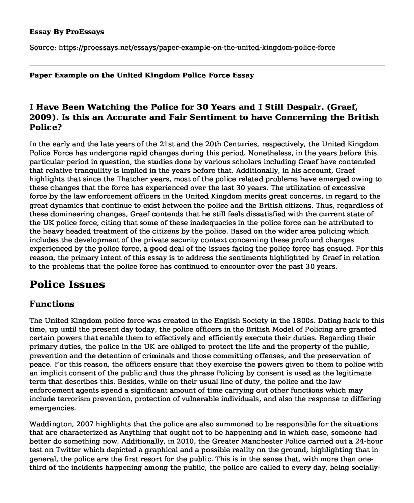 Paper Example on the United Kingdom Police Force