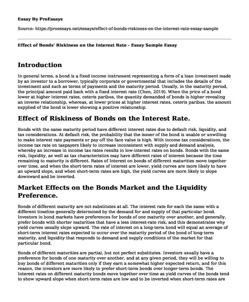 Effect of Bonds' Riskiness on the Interest Rate - Essay Sample